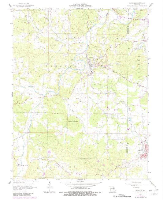 Classic USGS Irondale Missouri 7.5'x7.5' Topo Map Image