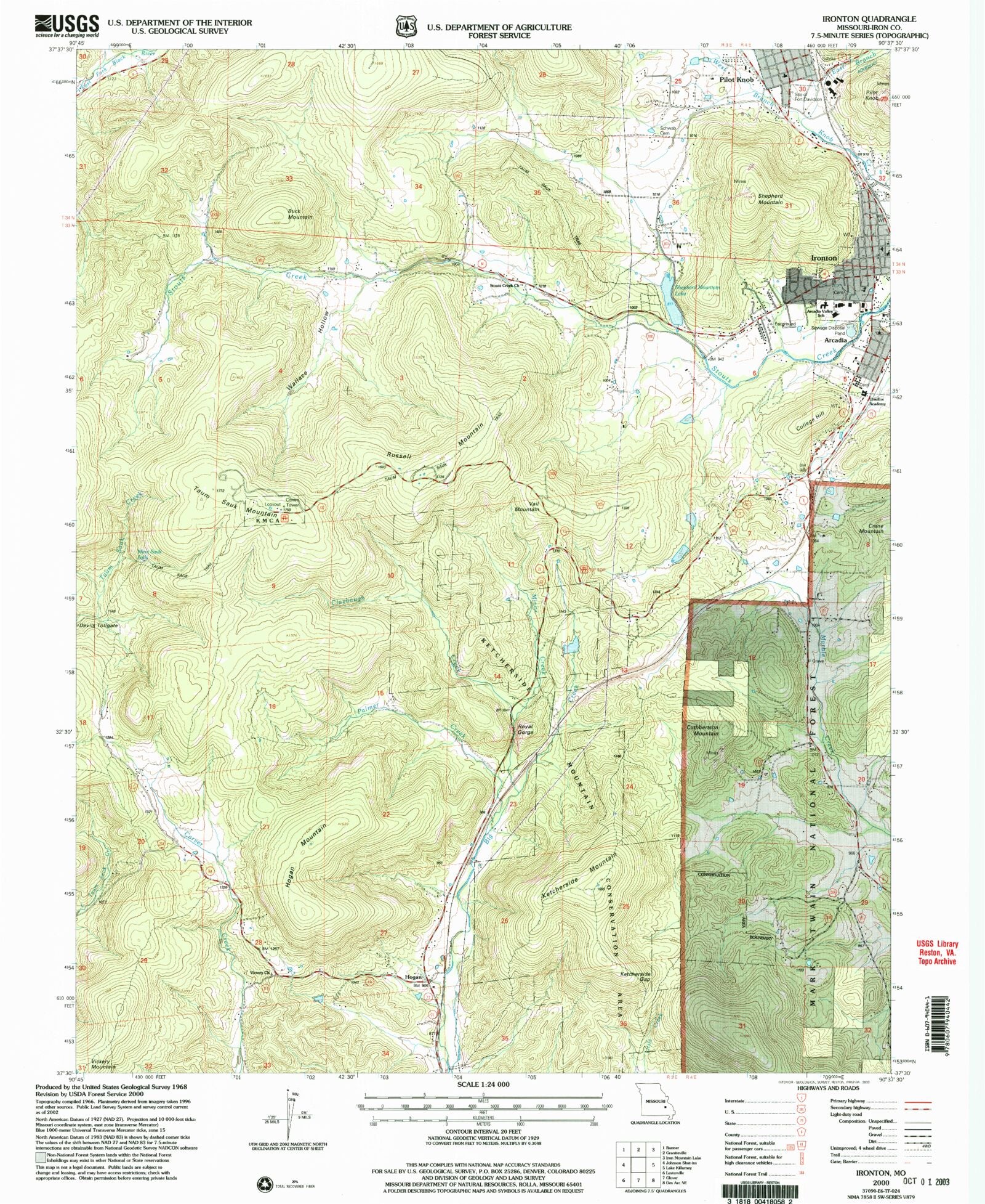 Classic USGS Ironton Missouri 7.5'x7.5' Topo Map MyTopo Map Store