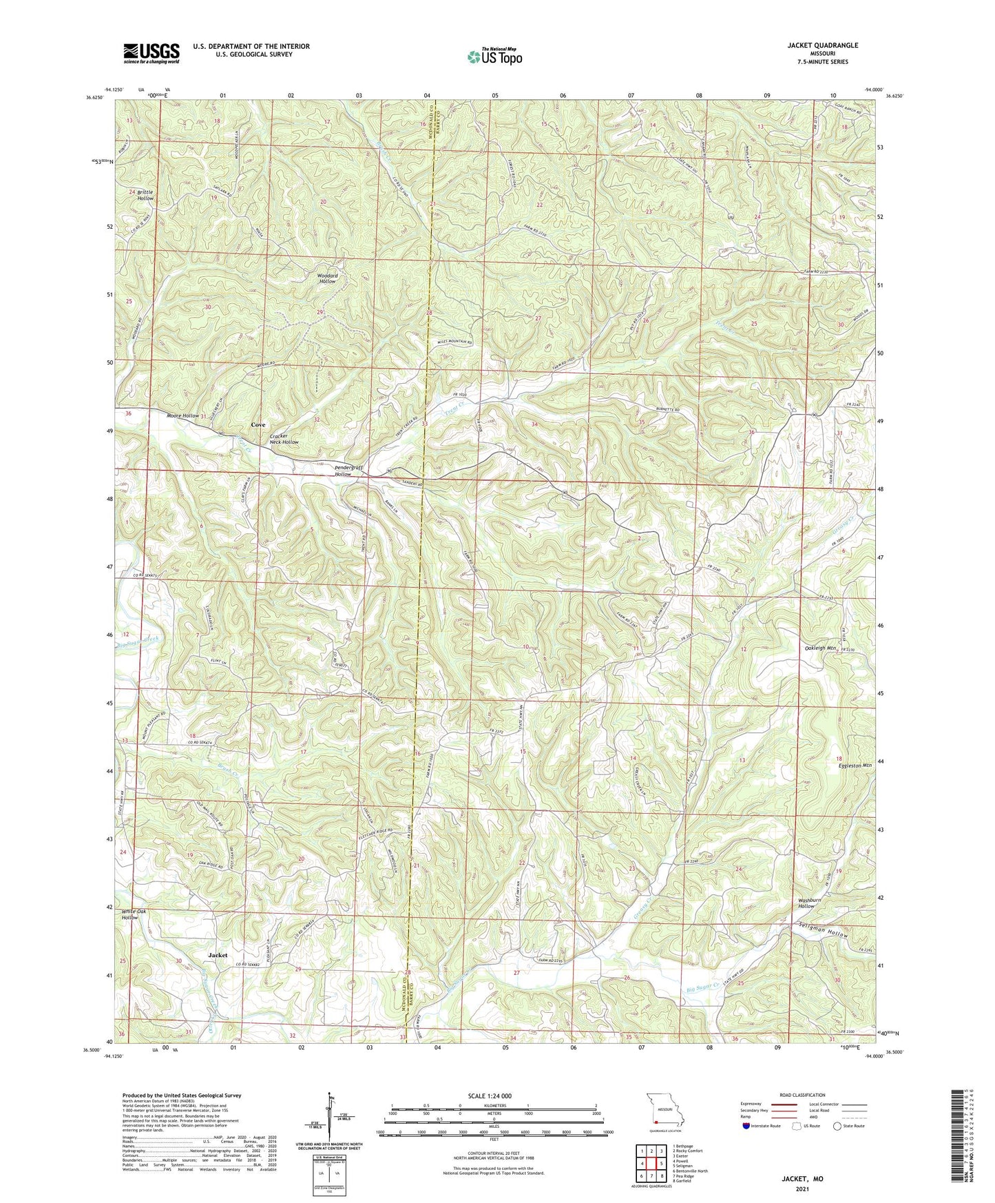 Jacket Missouri US Topo Map Image