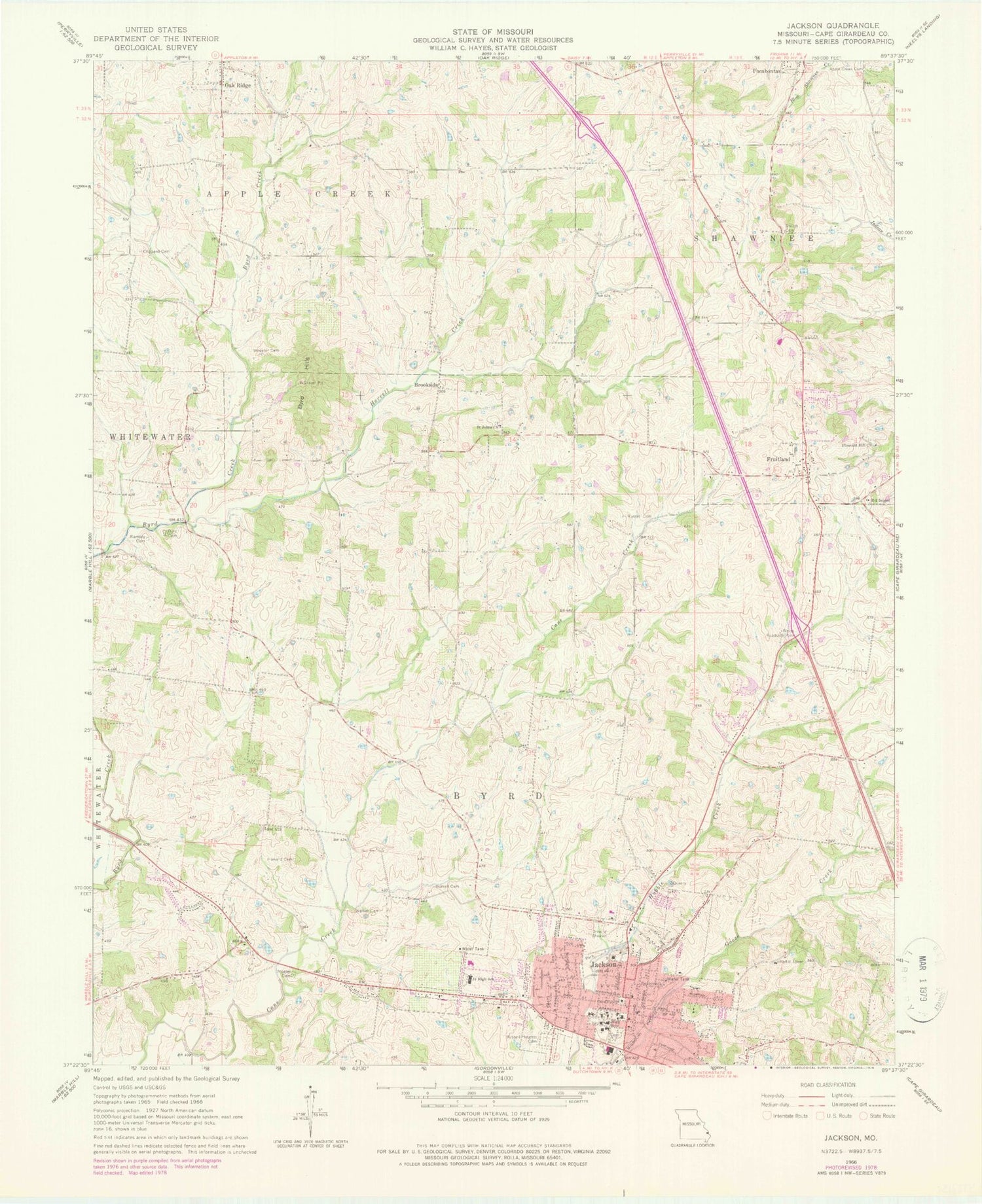 Classic USGS Jackson Missouri 7.5'x7.5' Topo Map Image