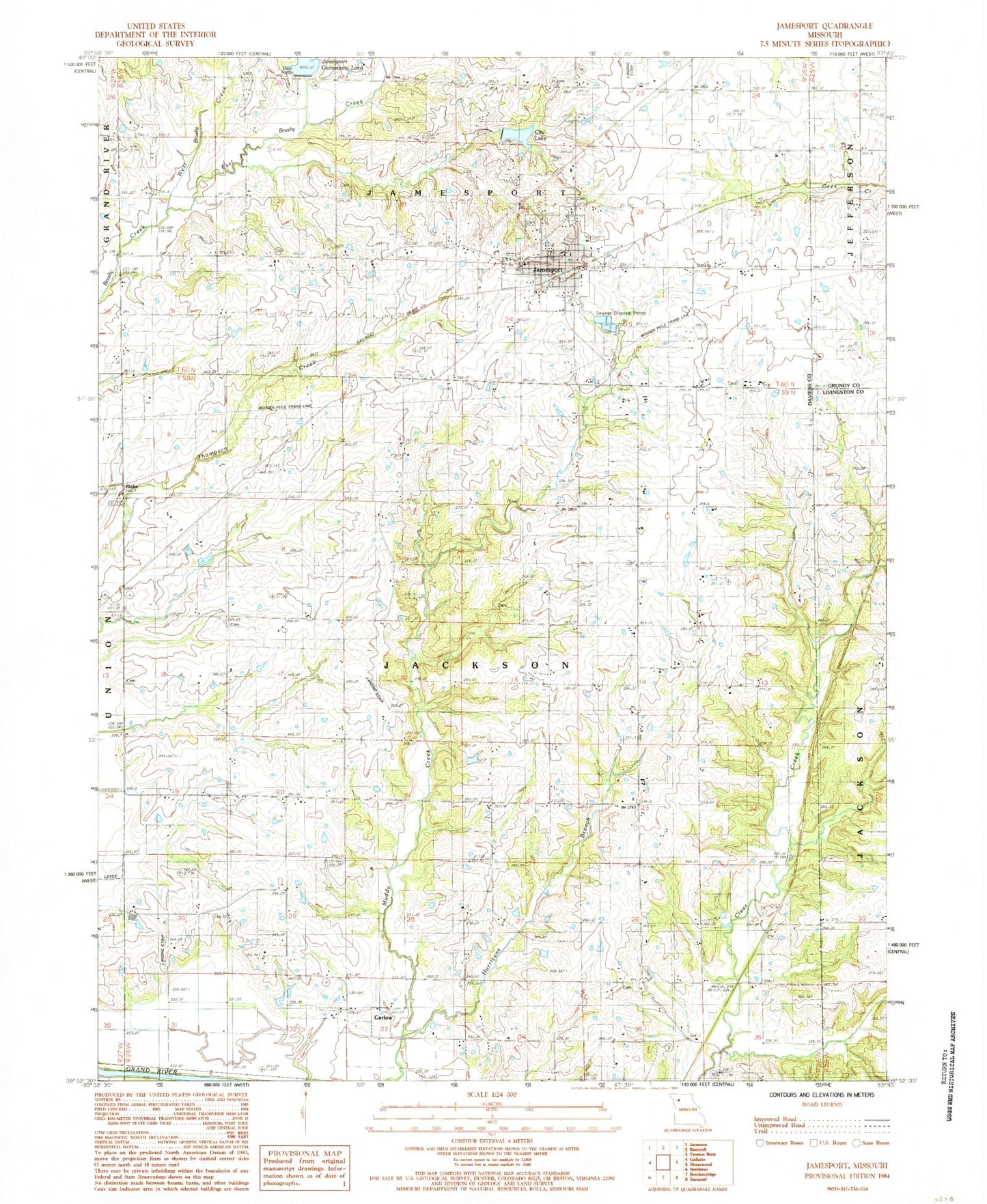 Classic USGS Jamesport Missouri 7.5'x7.5' Topo Map Image