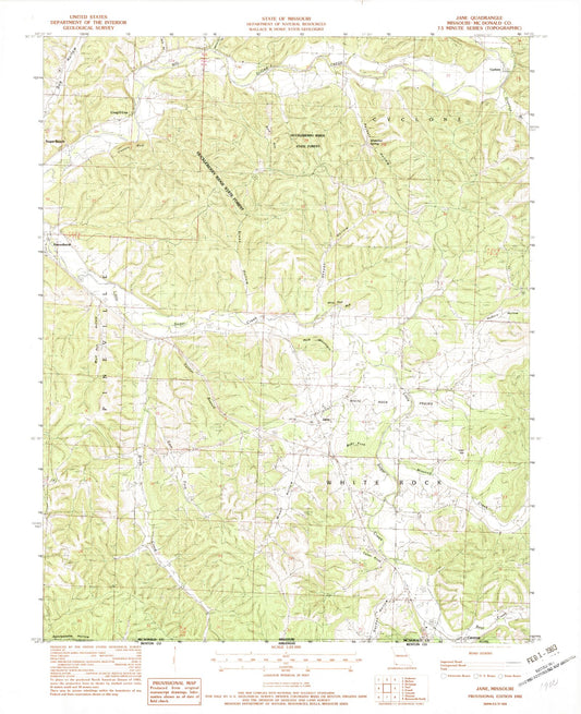 Classic USGS Jane Missouri 7.5'x7.5' Topo Map Image