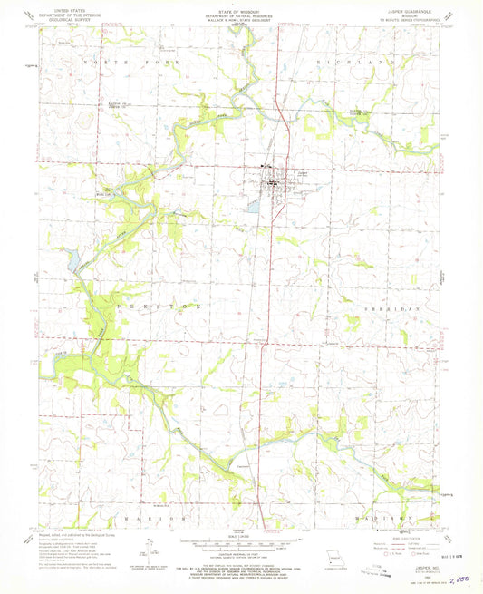 Classic USGS Jasper Missouri 7.5'x7.5' Topo Map Image