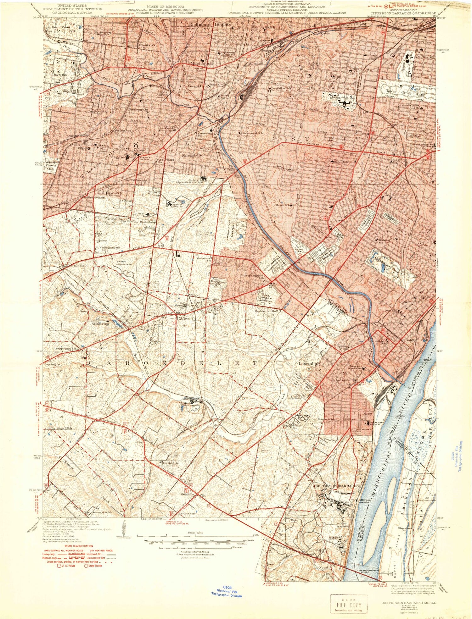 Classic USGS Webster Groves Missouri 7.5'x7.5' Topo Map Image