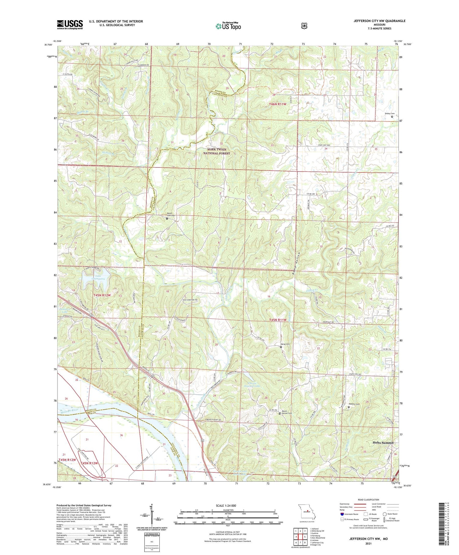 Jefferson City NW Missouri US Topo Map Image