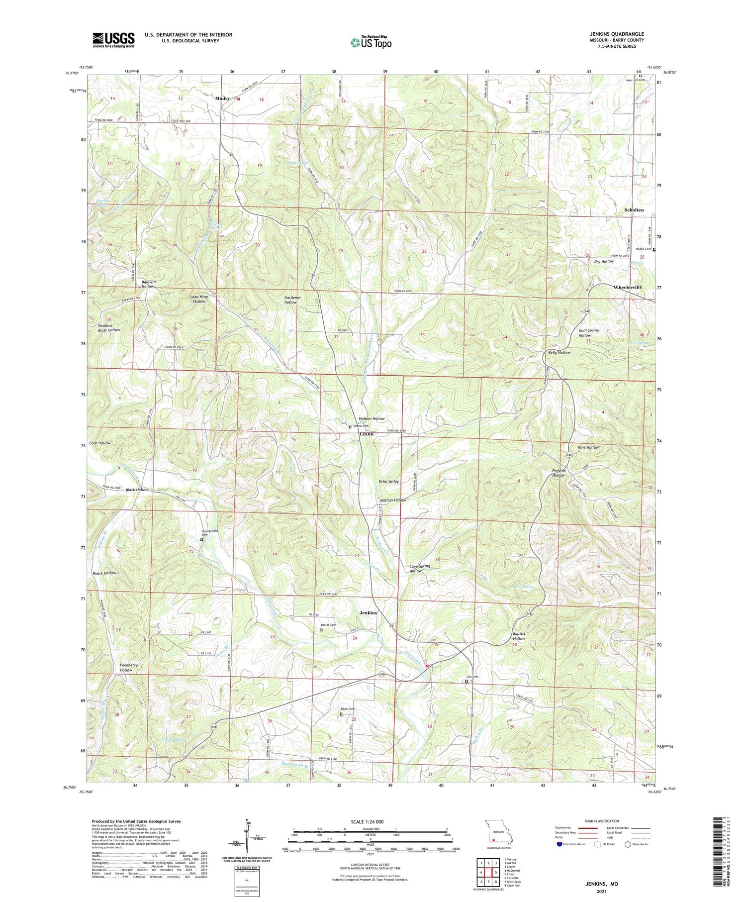 Jenkins Missouri US Topo Map Image