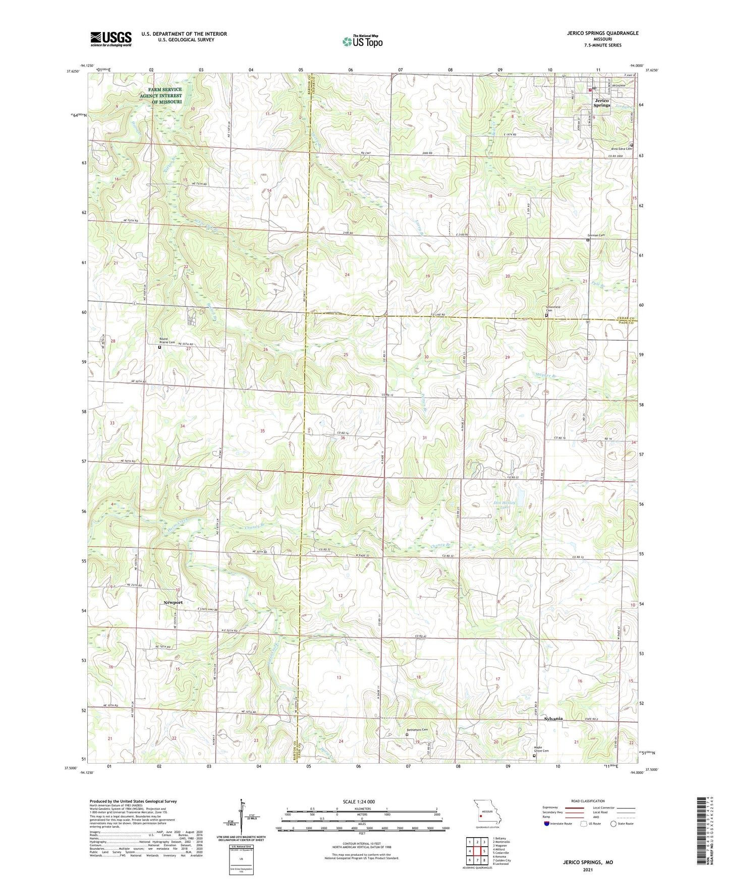 Jerico Springs Missouri US Topo Map Image