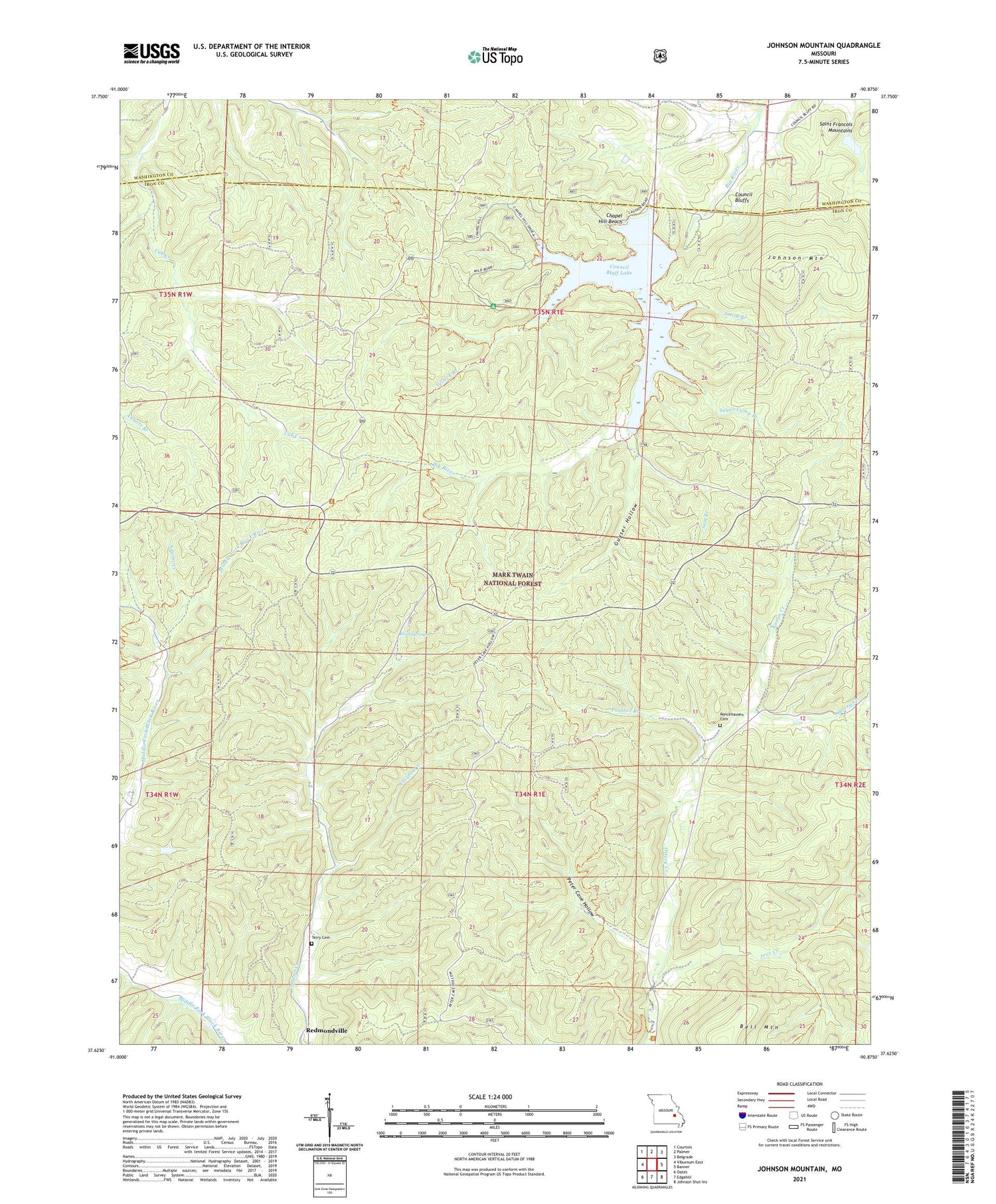 Johnson Mountain Missouri US Topo Map Image