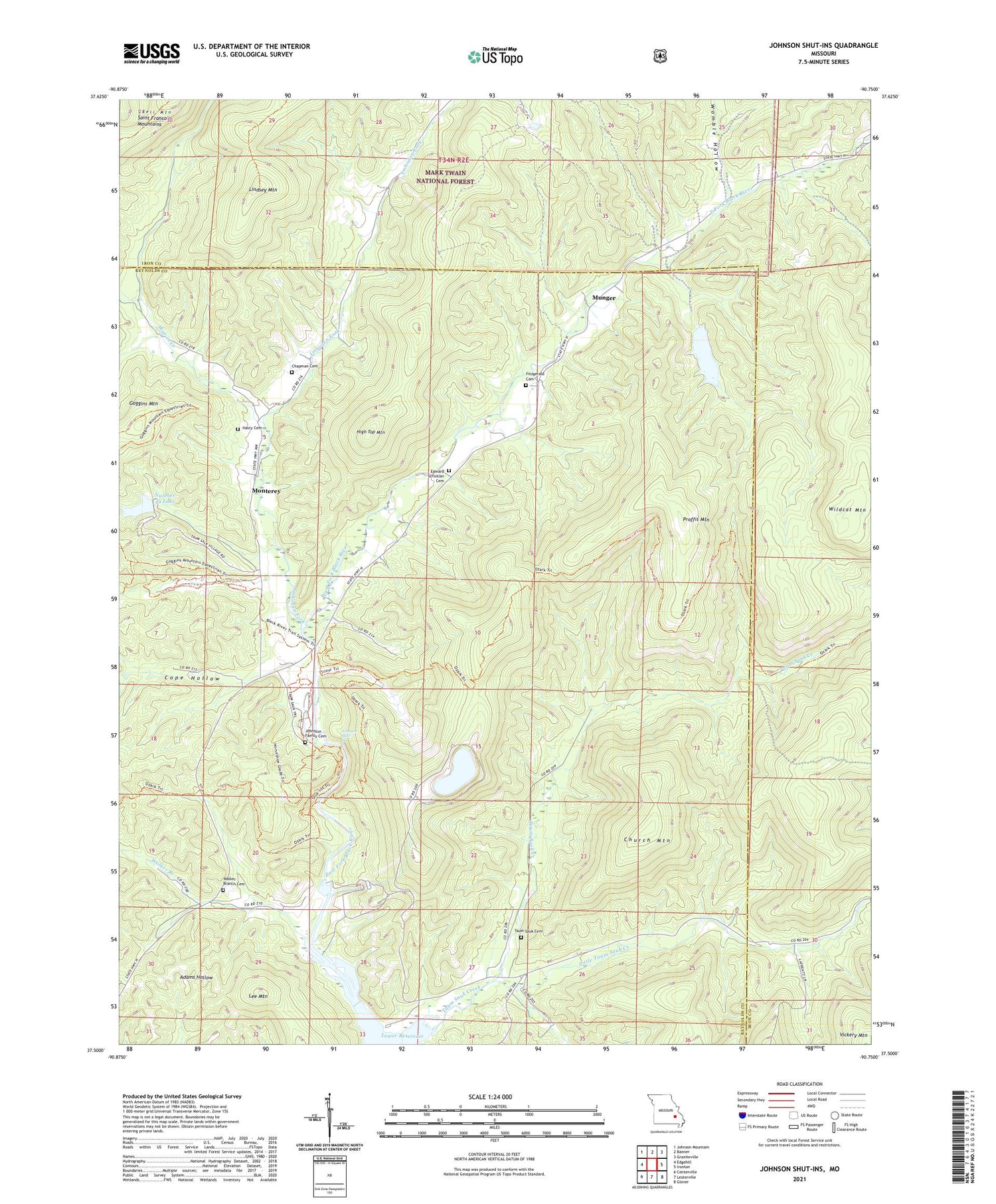 Johnson Shut-Ins Missouri US Topo Map Image