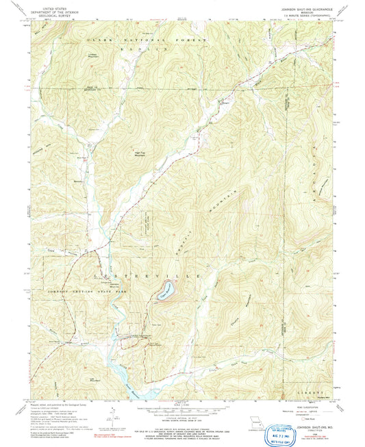 USGS Classic Johnson Shut-Ins Missouri 7.5'x7.5' Topo Map Image