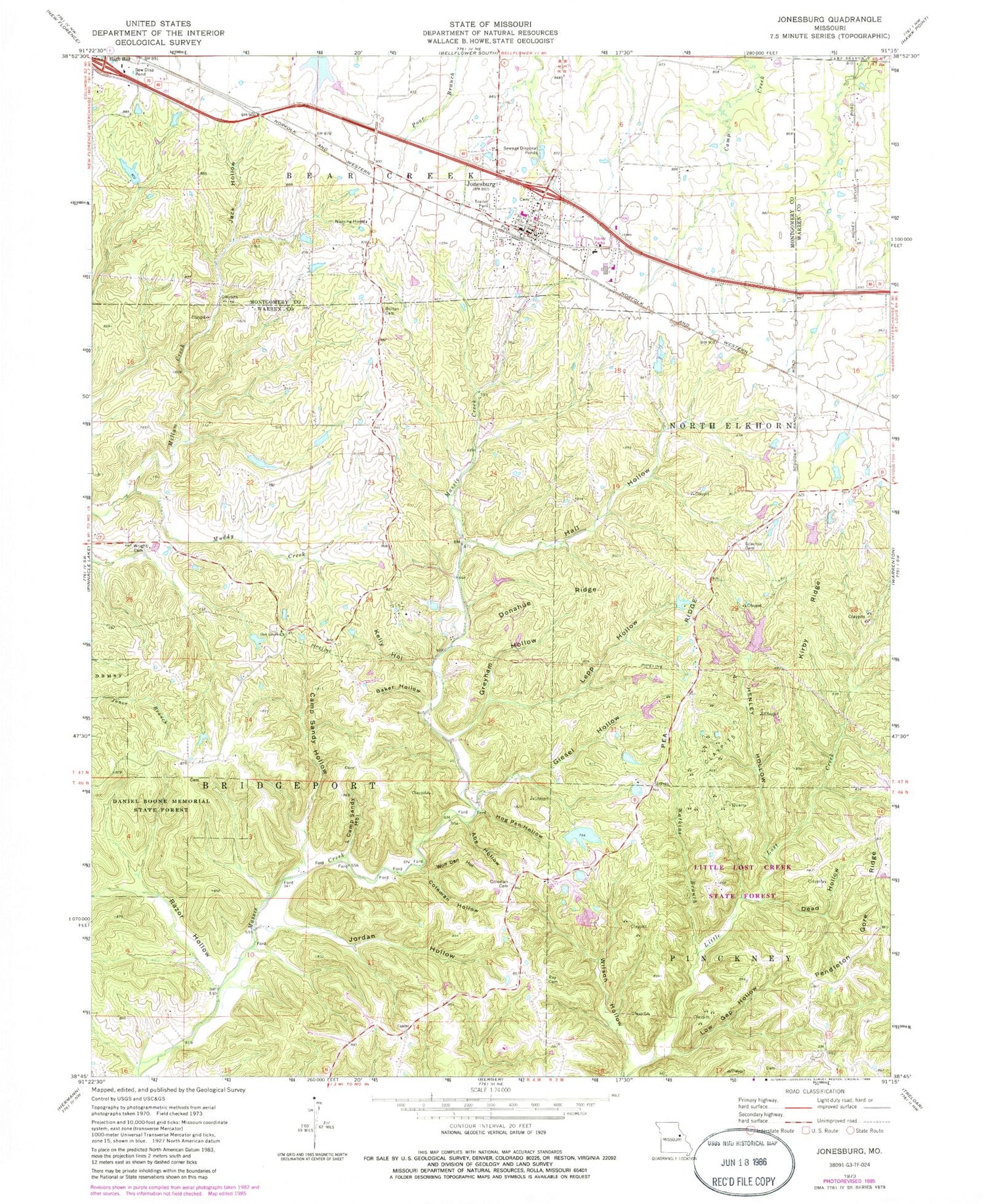 Classic USGS Jonesburg Missouri 7.5'x7.5' Topo Map Image