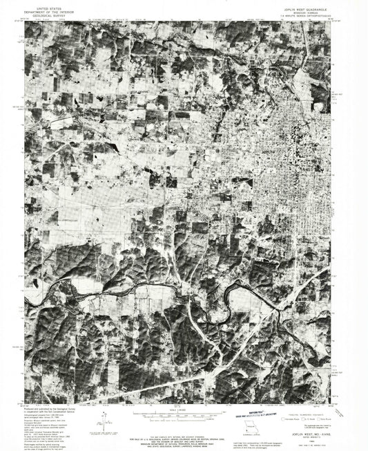Classic USGS Joplin West Missouri 7.5'x7.5' Topo Map Image