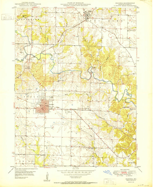 Classic USGS Kahoka Missouri 7.5'x7.5' Topo Map Image