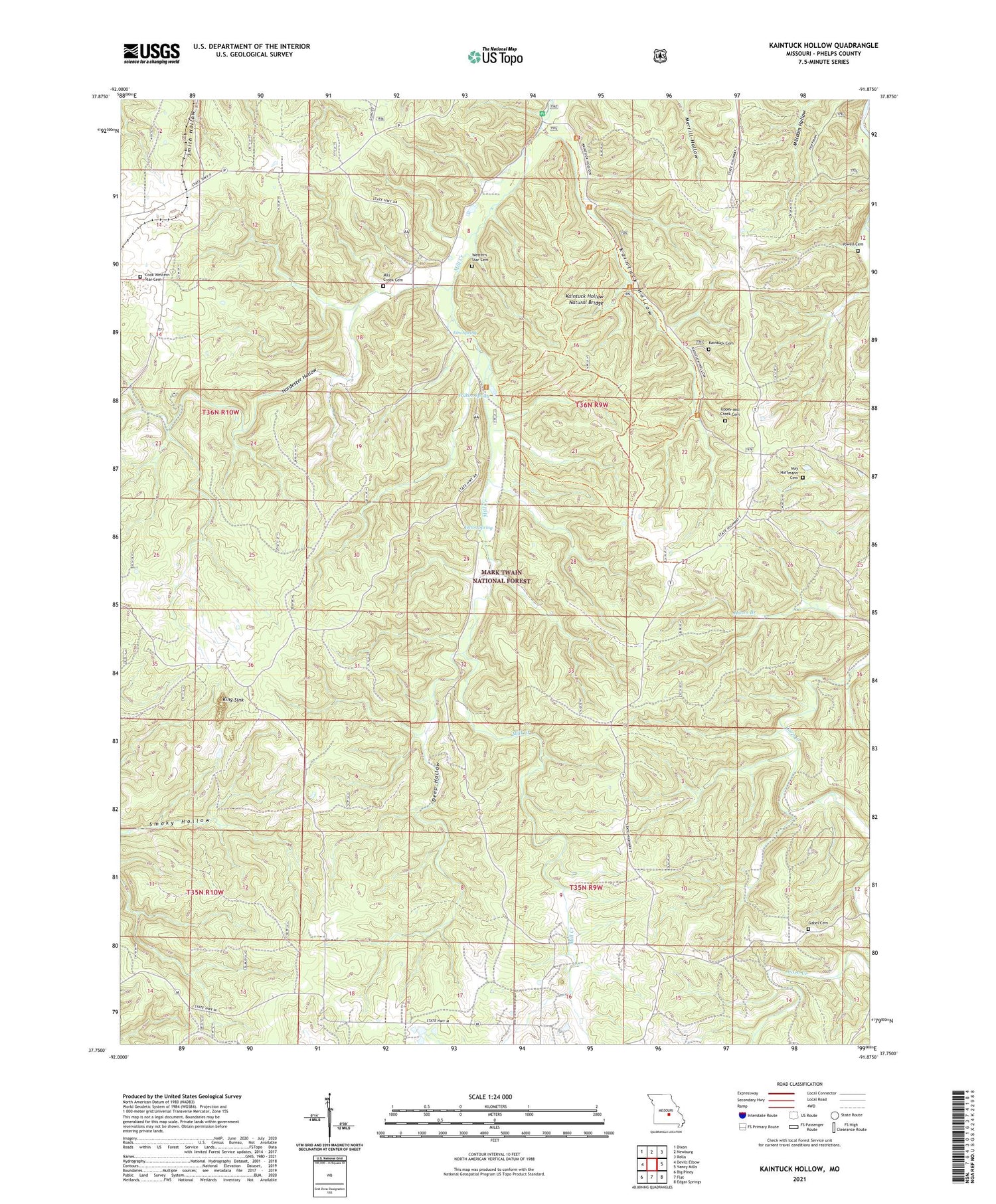 Kaintuck Hollow Missouri US Topo Map Image