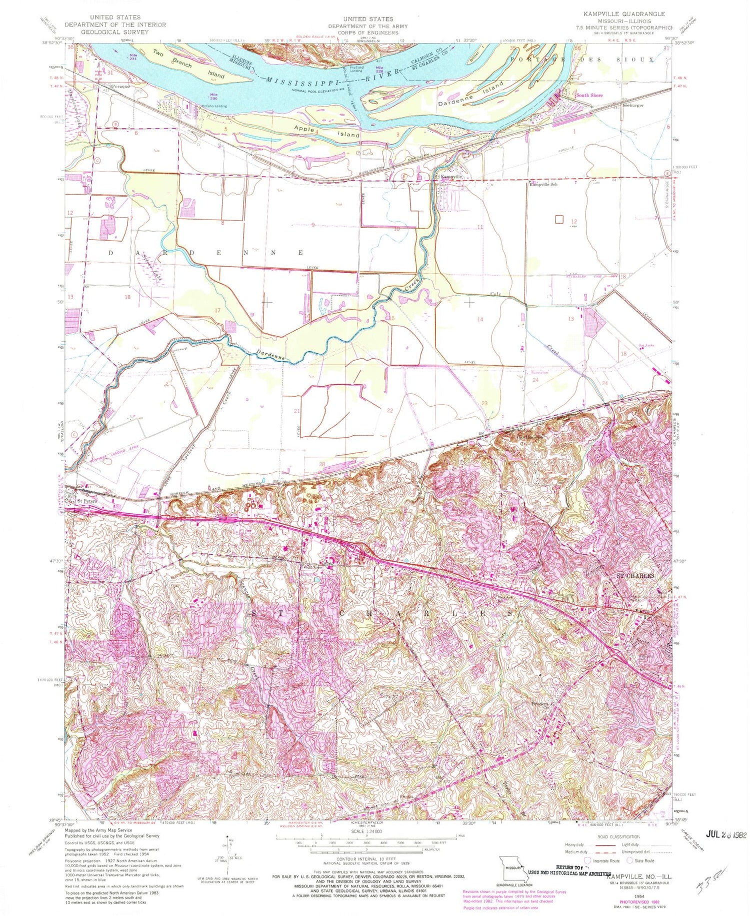 Classic USGS Kampville Missouri 7.5'x7.5' Topo Map Image