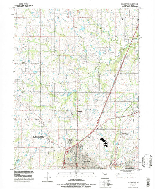 Classic USGS Kearney SW Missouri 7.5'x7.5' Topo Map Image