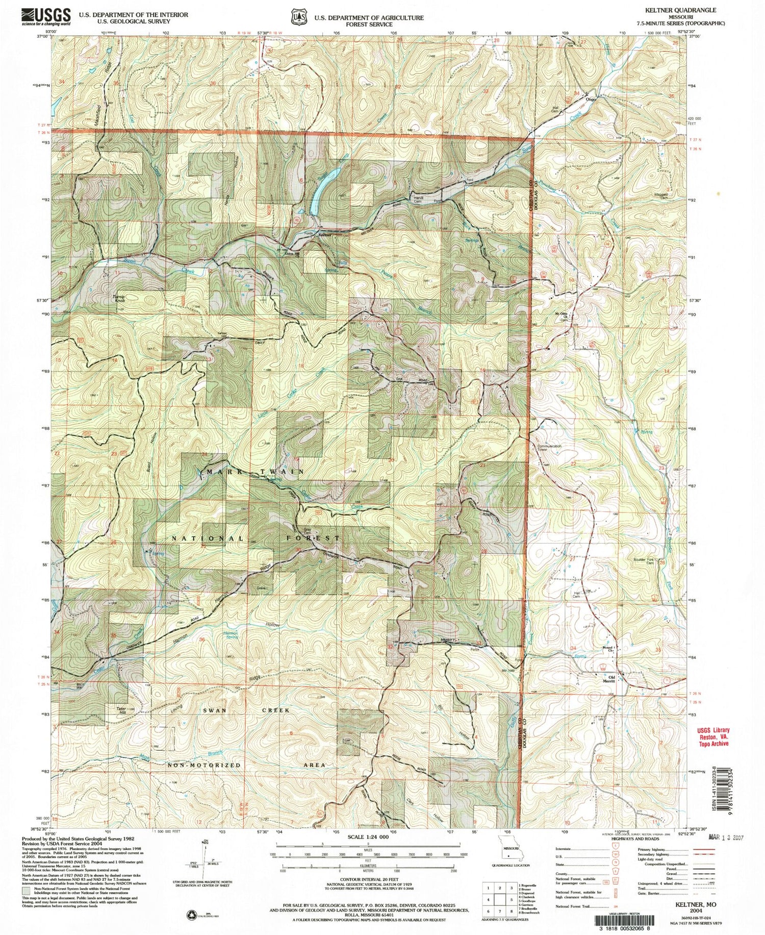 Classic USGS Keltner Missouri 7.5'x7.5' Topo Map Image