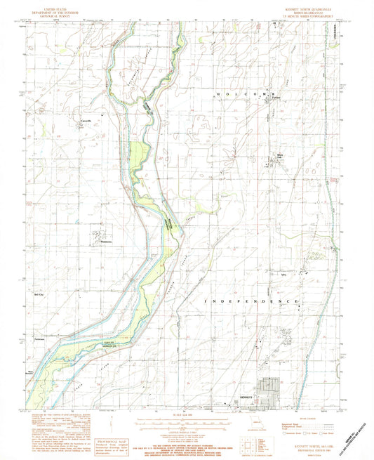 Classic USGS Kennett North Missouri 7.5'x7.5' Topo Map Image
