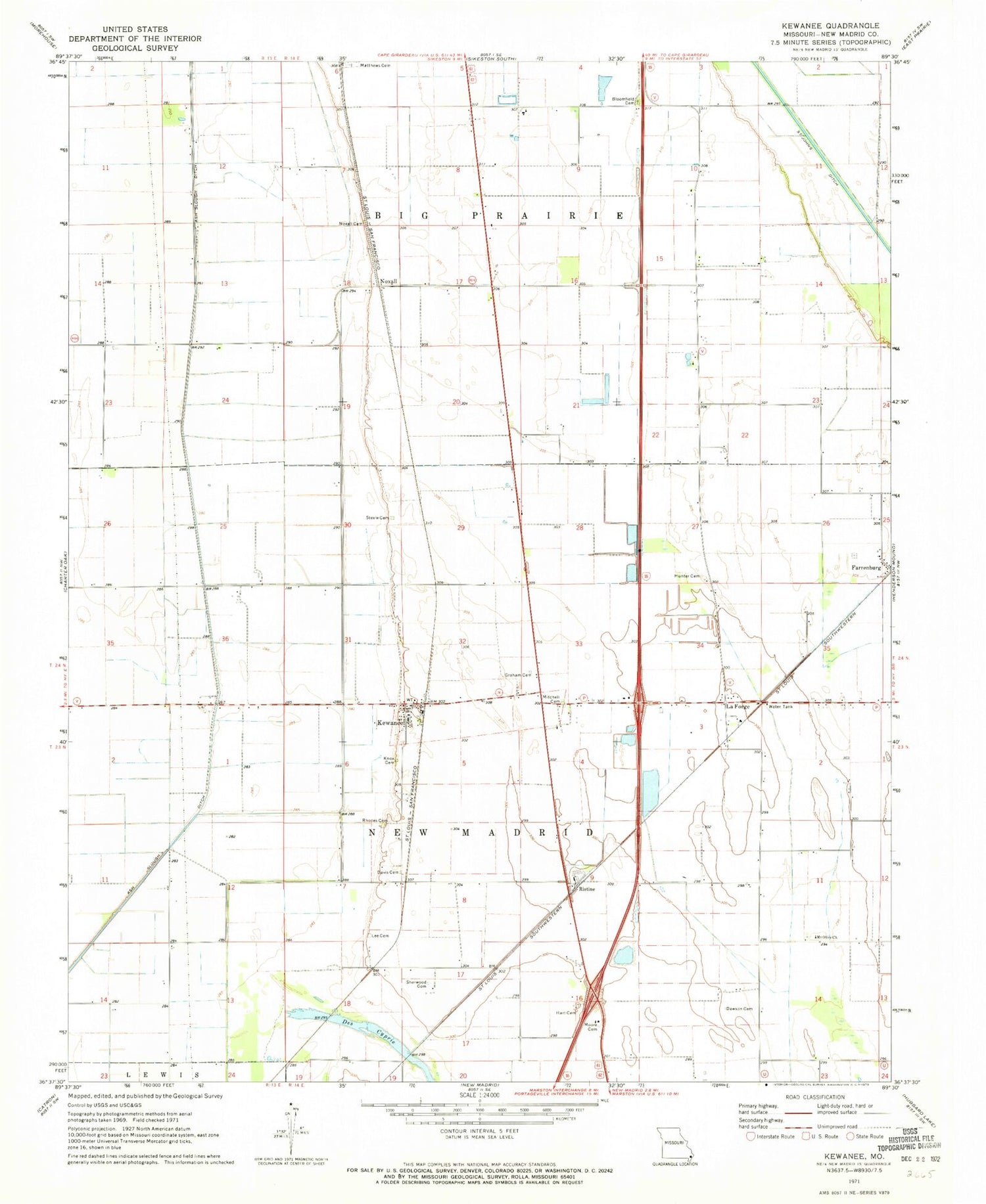 Classic USGS Kewanee Missouri 7.5'x7.5' Topo Map Image