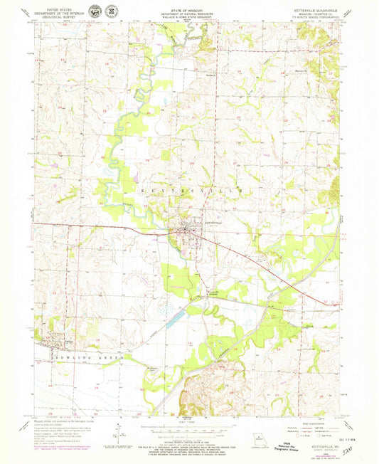 Classic USGS Keytesville Missouri 7.5'x7.5' Topo Map Image