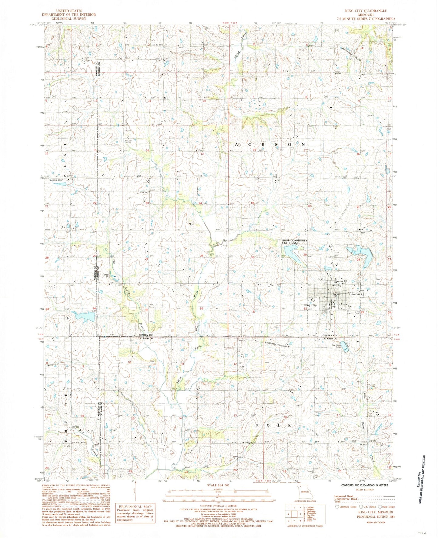 Classic USGS King City Missouri 7.5'x7.5' Topo Map Image