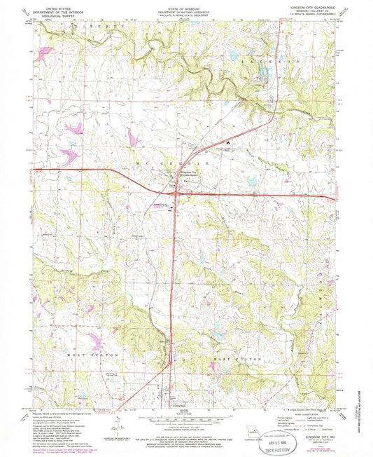 Classic USGS Kingdom City Missouri 7.5'x7.5' Topo Map Image