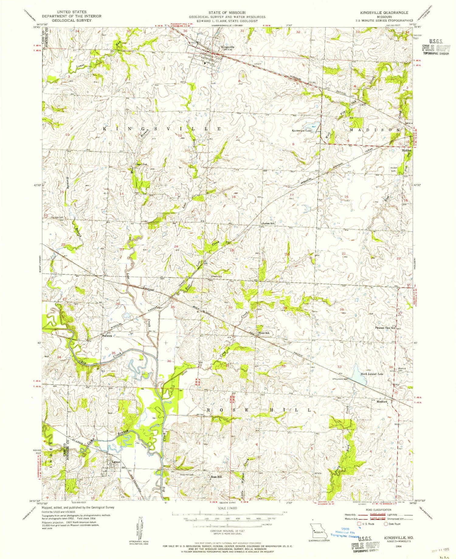 Classic USGS Kingsville Missouri 7.5'x7.5' Topo Map Image