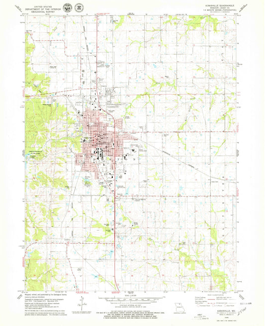 Classic USGS Kirksville Missouri 7.5'x7.5' Topo Map Image