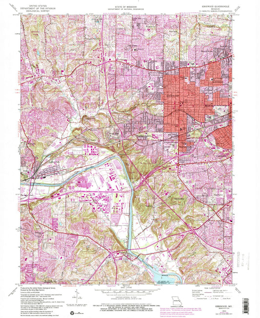 Classic USGS Kirkwood Missouri 7.5'x7.5' Topo Map Image