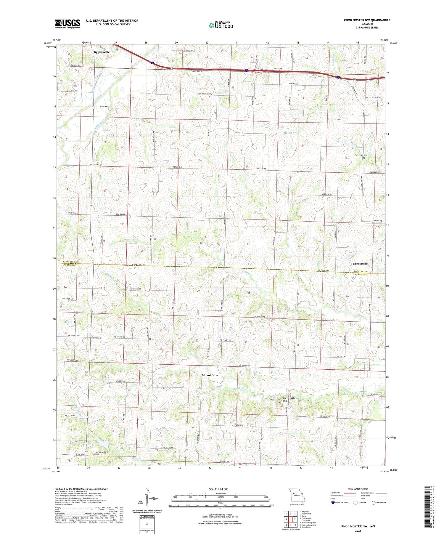 Knob Noster NW Missouri US Topo Map Image