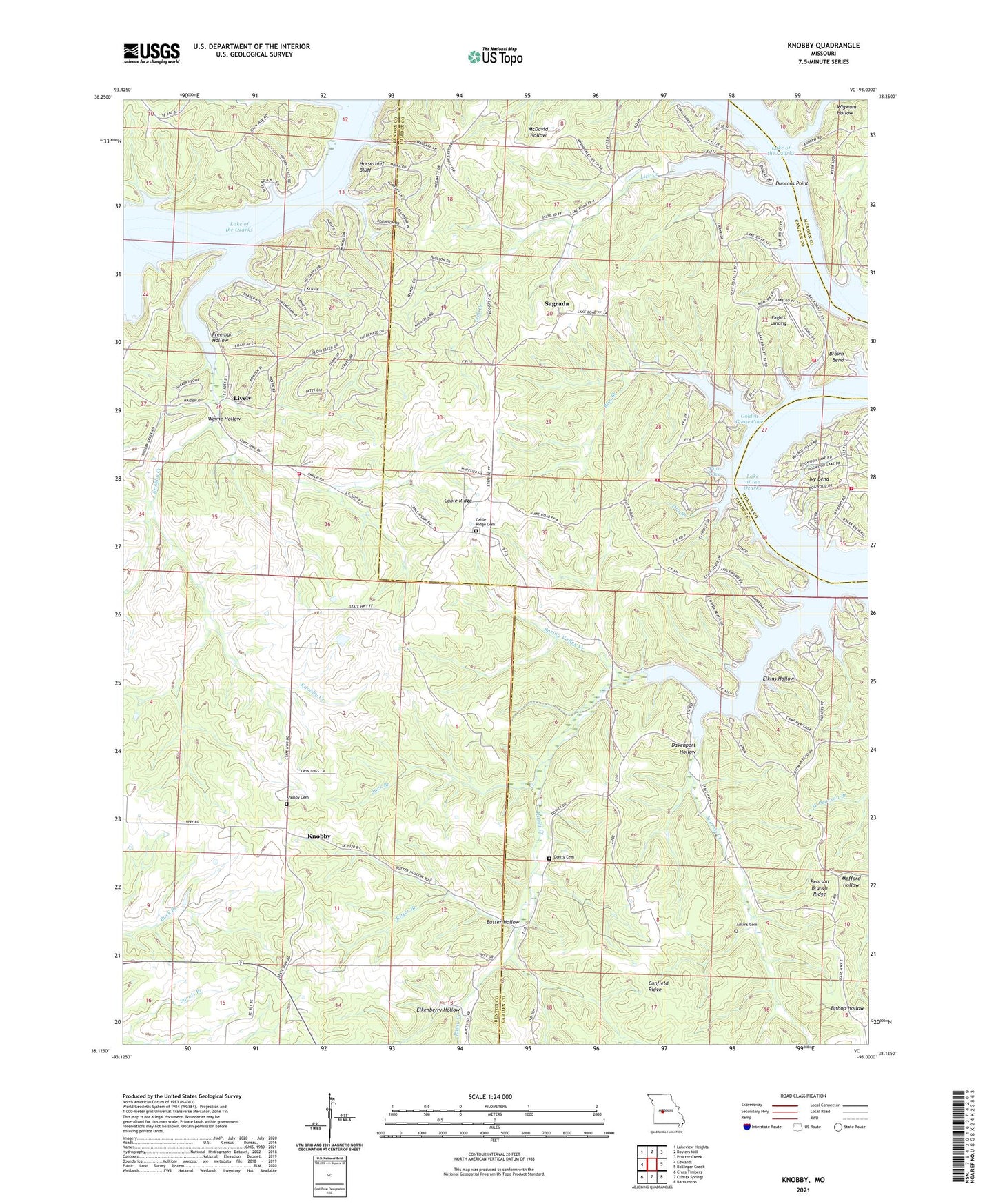 Knobby Missouri US Topo Map Image