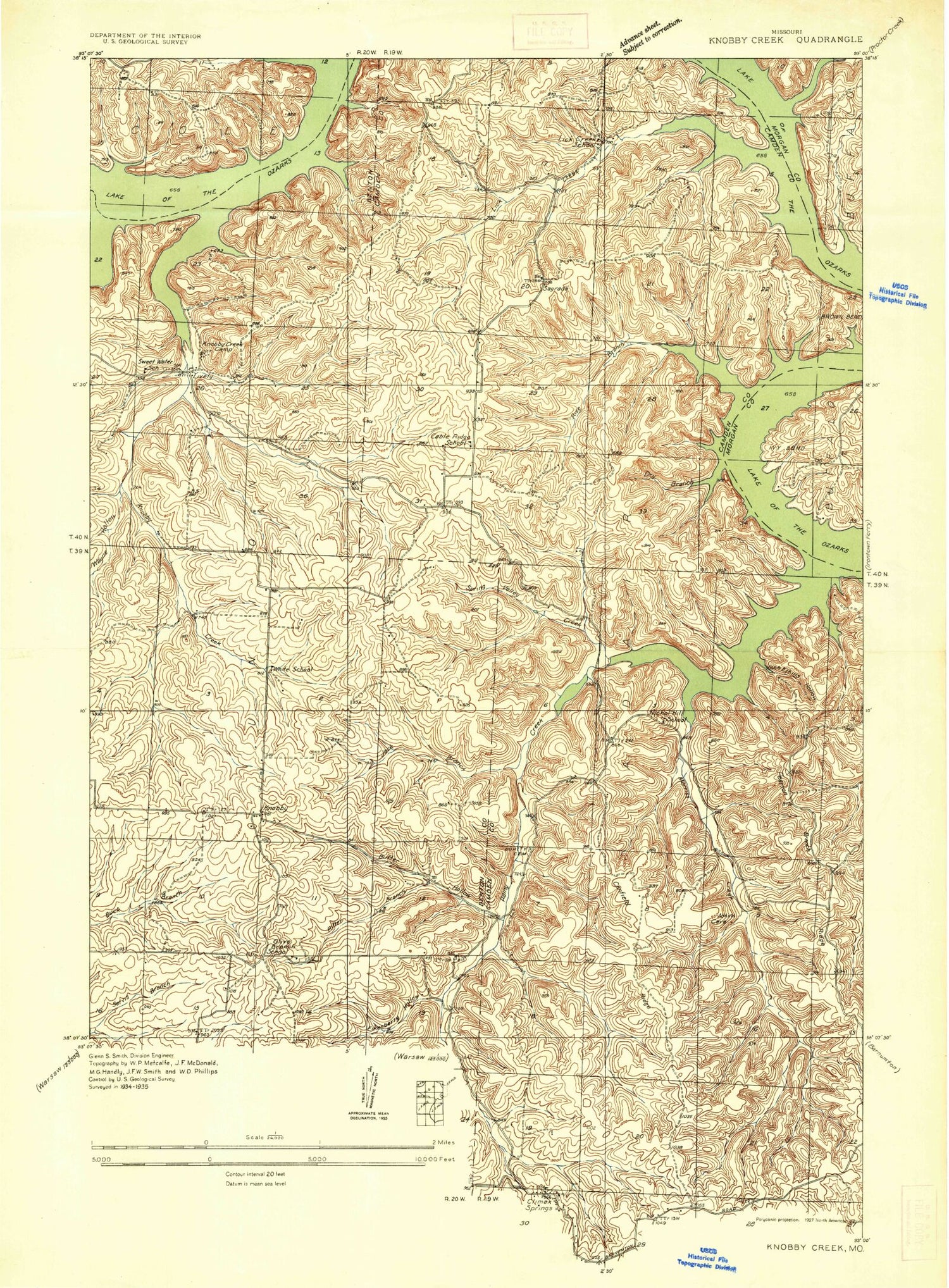 Classic USGS Knobby Missouri 7.5'x7.5' Topo Map Image