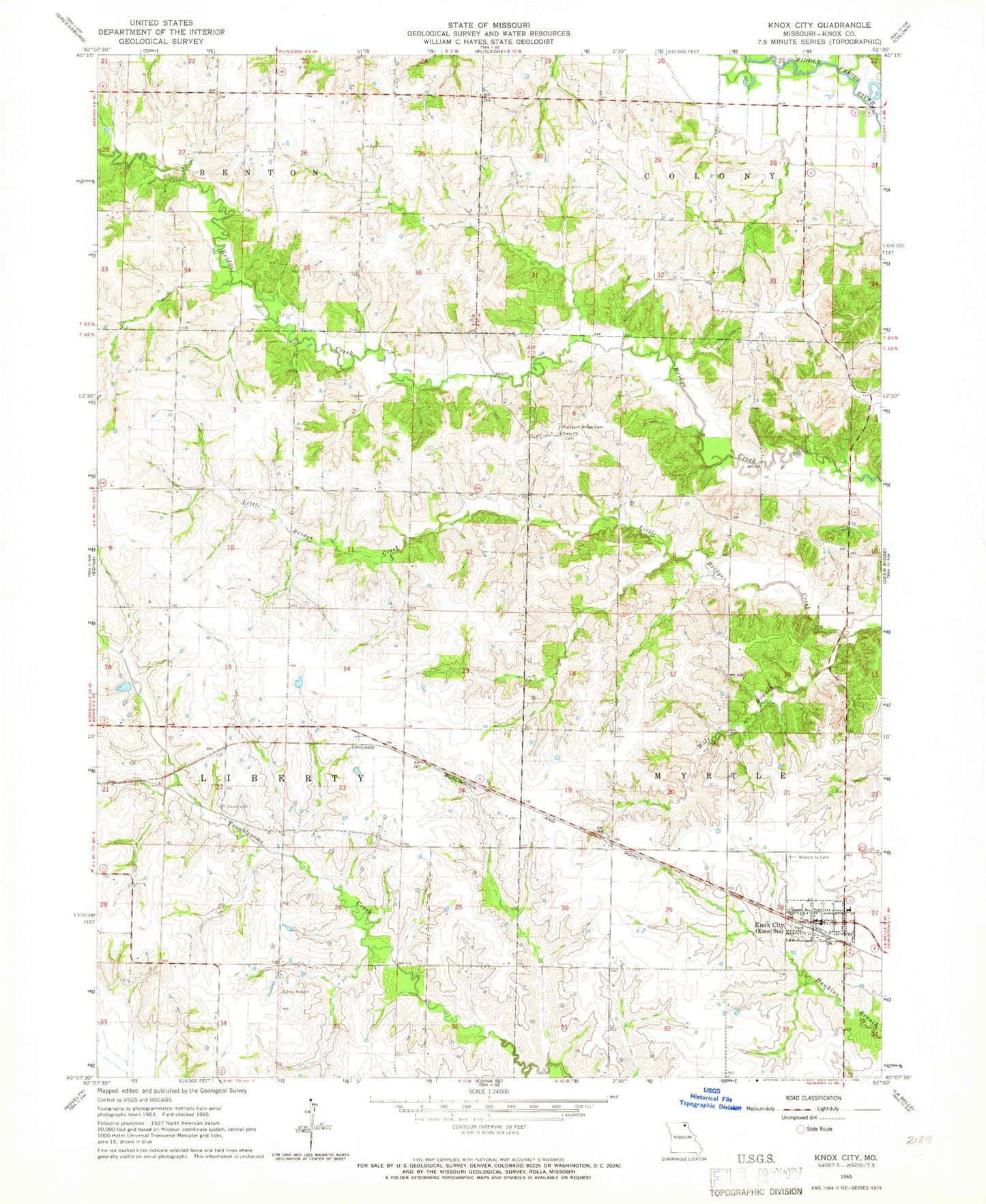 Classic USGS Knox City Missouri 7.5'x7.5' Topo Map Image