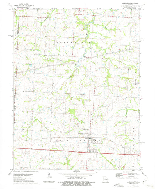 Classic USGS La Monte Missouri 7.5'x7.5' Topo Map Image