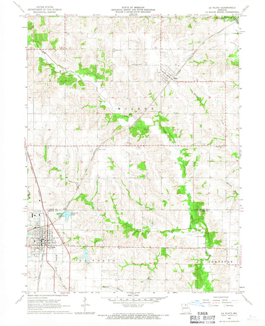 Classic USGS La Plata Missouri 7.5'x7.5' Topo Map Image