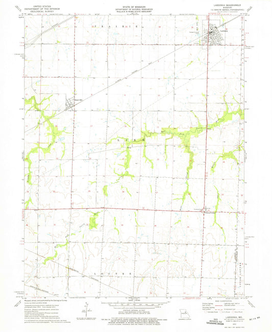 Classic USGS Laddonia Missouri 7.5'x7.5' Topo Map Image
