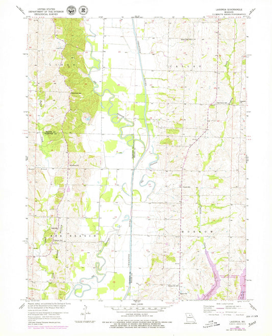 Classic USGS Lagonda Missouri 7.5'x7.5' Topo Map Image