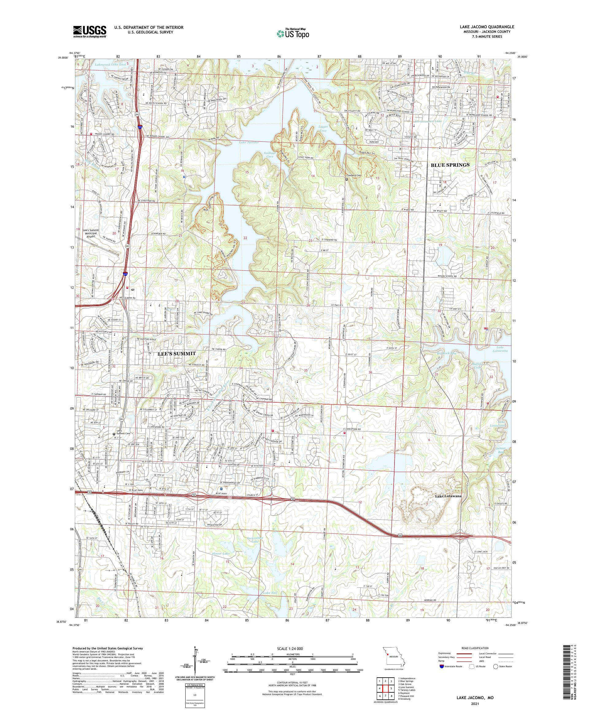 Lake Jacomo Missouri US Topo Map