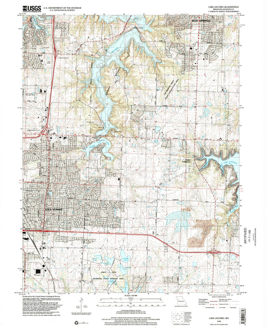Classic USGS Lake Jacomo Missouri 7.5'x7.5' Topo Map Image