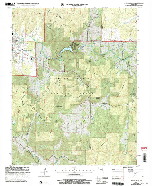 Classic USGS Lake Killarney Missouri 7.5'x7.5' Topo Map Image
