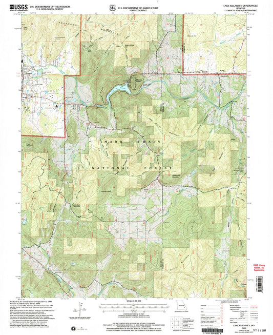 Classic USGS Lake Killarney Missouri 7.5'x7.5' Topo Map Image