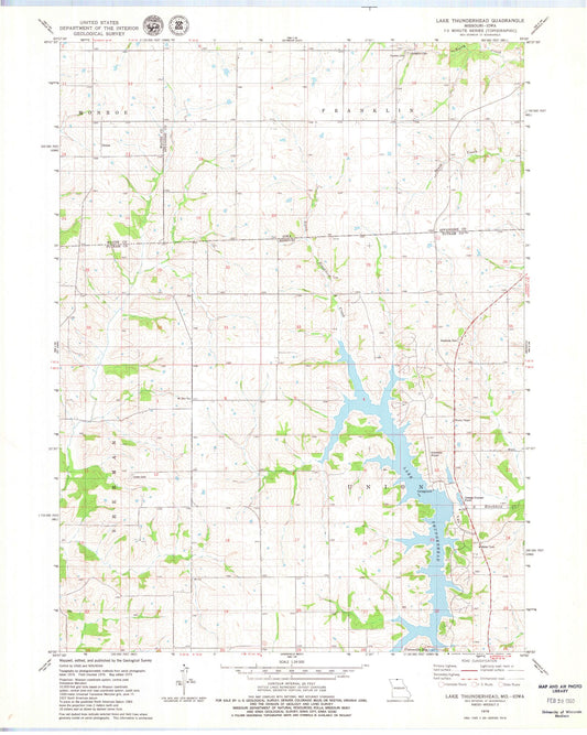 Classic USGS Lake Thunderhead Missouri 7.5'x7.5' Topo Map Image