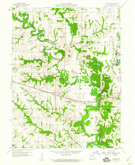 Classic USGS Lakenan Missouri 7.5'x7.5' Topo Map Image
