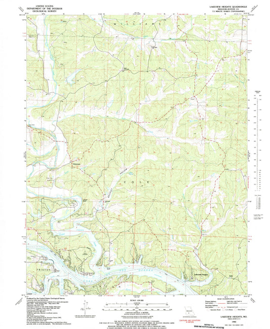 Classic USGS Lakeview Heights Missouri 7.5'x7.5' Topo Map Image
