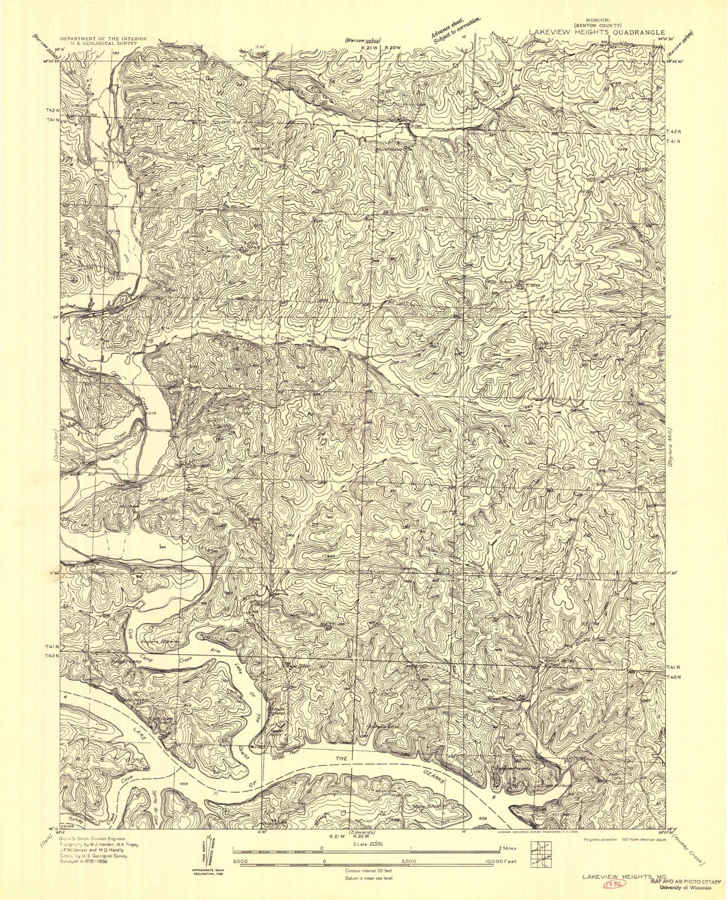 Classic USGS Lakeview Heights Missouri 7.5'x7.5' Topo Map Image