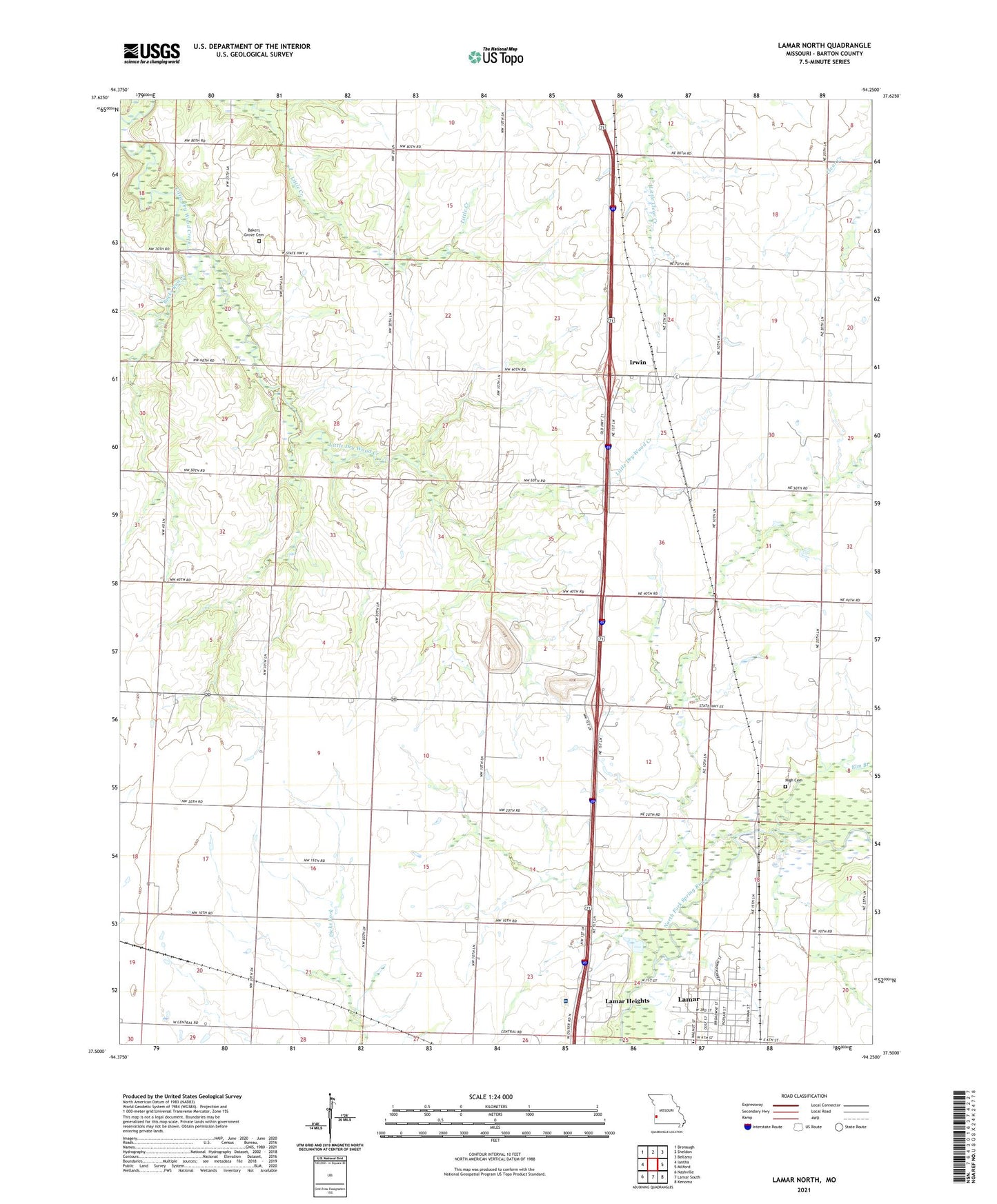 Lamar North Missouri US Topo Map Image