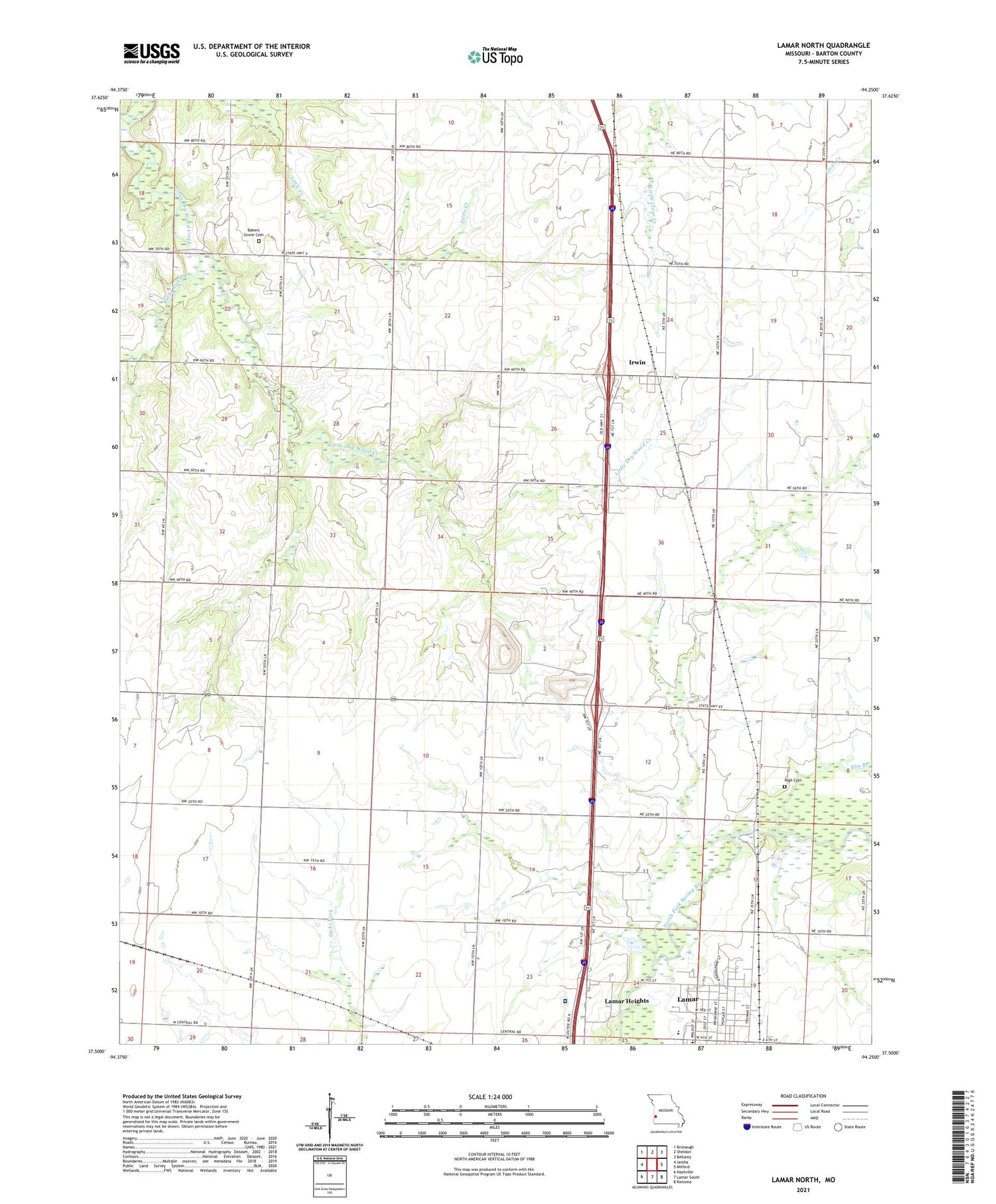Lamar North Missouri US Topo Map Image