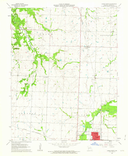 Classic USGS Lamar North Missouri 7.5'x7.5' Topo Map Image