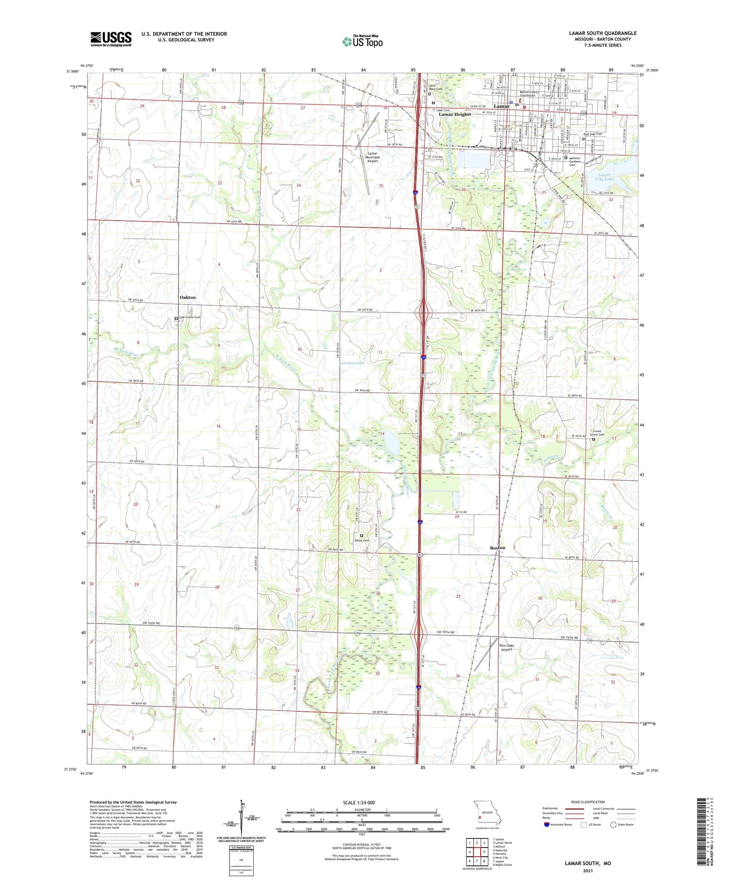 Lamar South Missouri US Topo Map Image
