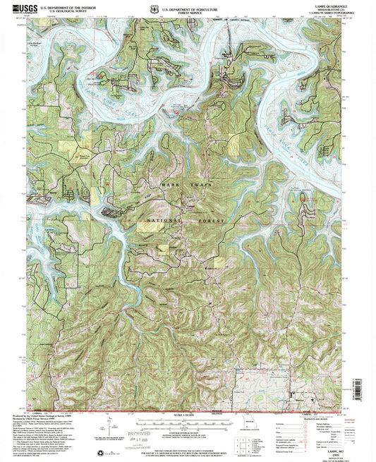 Classic USGS Lampe Missouri 7.5'x7.5' Topo Map Image